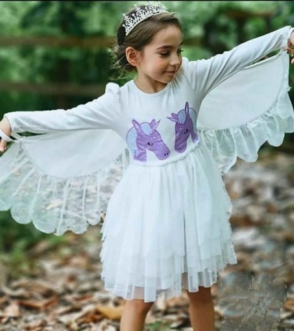 Deal Wheel Best Buy Kids Wear Below 500 Cute Girls Fairy  Frowk Dress With Wings - white, 4^5