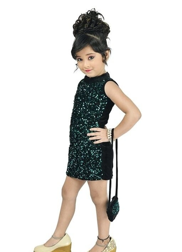 Deal Wheel Best Buy Kids Dress Below 500 Best  Simmer Bodycon Party Wear Dress For Girls With Purse  - 3^4, green