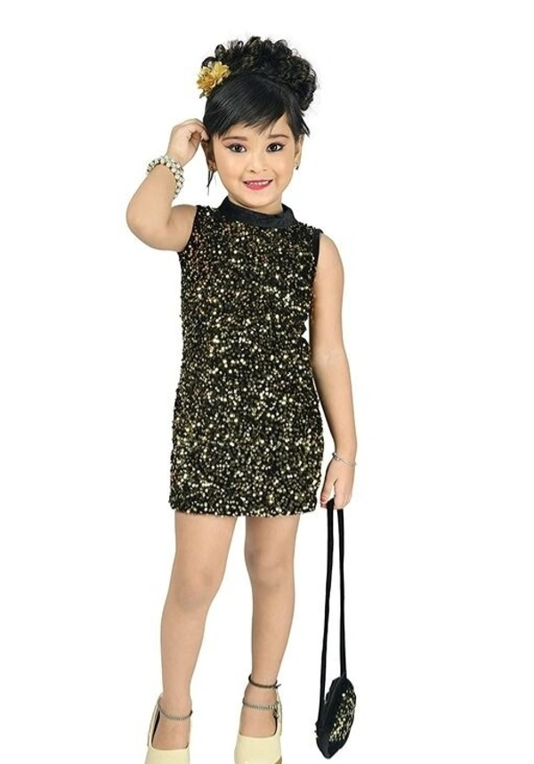 Deal Wheel Best Buy Kids Dress Below 500 Best  Simmer Bodycon Party Wear Dress For Girls With Purse  - golden, 5^6