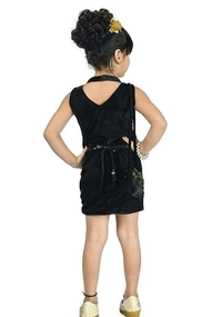 Deal Wheel Best Buy Kids Dress Below 500 Best  Simmer Bodycon Party Wear Dress For Girls With Purse  - golden, 5^6
