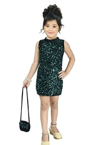Deal Wheel Best Buy Kids Dress Below 500 Best  Simmer Bodycon Party Wear Dress For Girls With Purse  - 6^7, Green