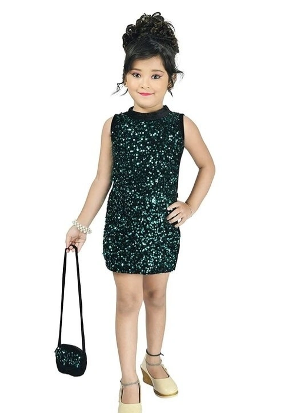 Deal Wheel Best Buy Kids Dress Below 500 Best  Simmer Bodycon Party Wear Dress For Girls With Purse  - 6^7, Green