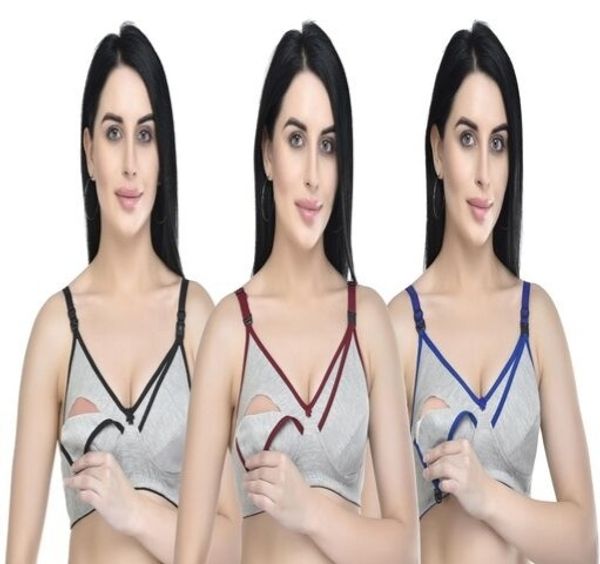 comfy Front Open Feeding Bra Combo Of 3 (mix Colour)