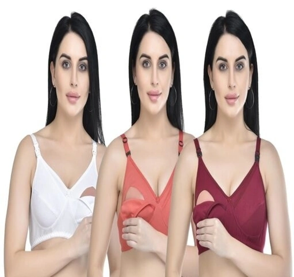 Deal Wheel Best Buy  Below 500 comfy Front Open Feeding  Bra Combo Of 3 (mix Colour) - multi, 32B