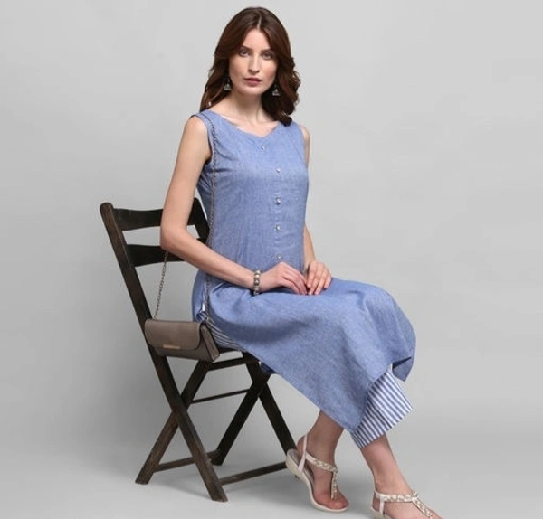 Deal-wheel Best Deal On Women Kurti Palazo Below 500 Solid Cotton Kurta Palzoo Set  - blue, 44