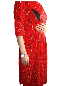 Mom's Kurtiz by Neil Anarkali Style Maternity Nursing Gown - red, 44