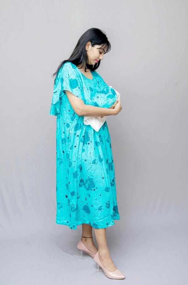 Mom's Kurtiz by Neil Maternity feeding nursing wear cape style with zip & pocket. - Blue, 42