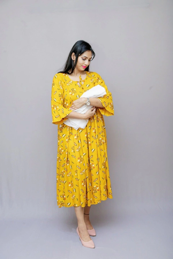 Mom's Kurtiz by Neil Anarkali Indian Style Maternity Feeding Gown  - yellow, 38