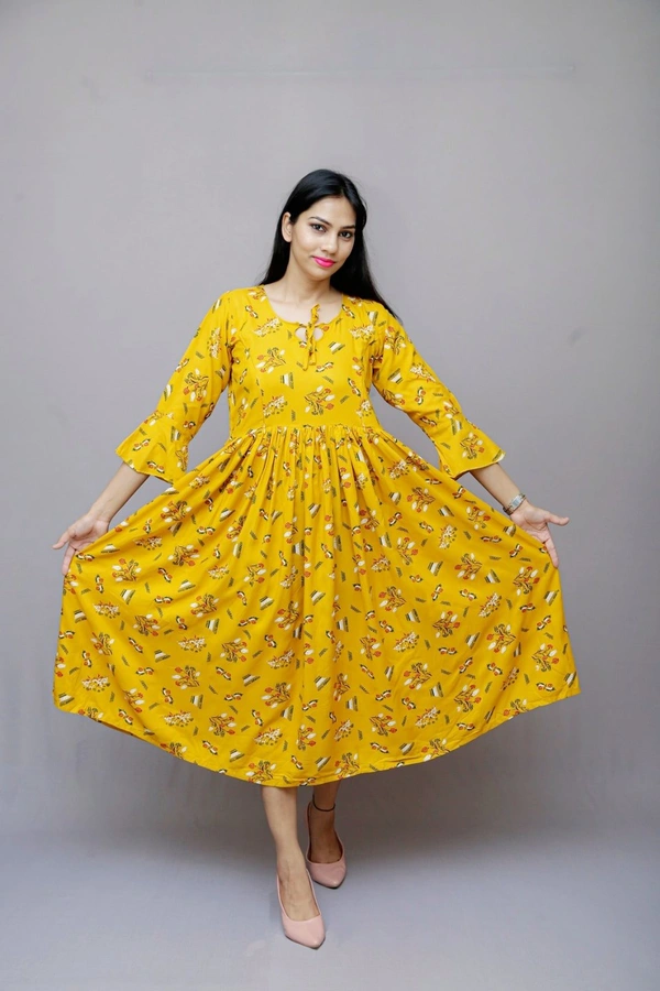 Mom's Kurtiz by Neil Anarkali Indian Style Maternity Feeding Gown  - yellow, 44