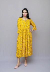 Mom's Kurtiz by Neil Anarkali Indian Style Maternity Feeding Gown  - yellow, 42, Premium Quality Rayon Cotton 