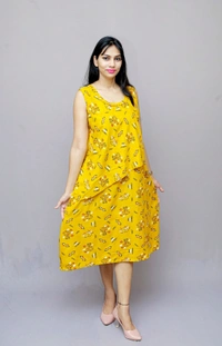 Mom's Kurtiz by Neil Moms Kurtiz _Feeding Maternity Kurti   - Yellow, 44, Premium Quality Rayon Cotton 