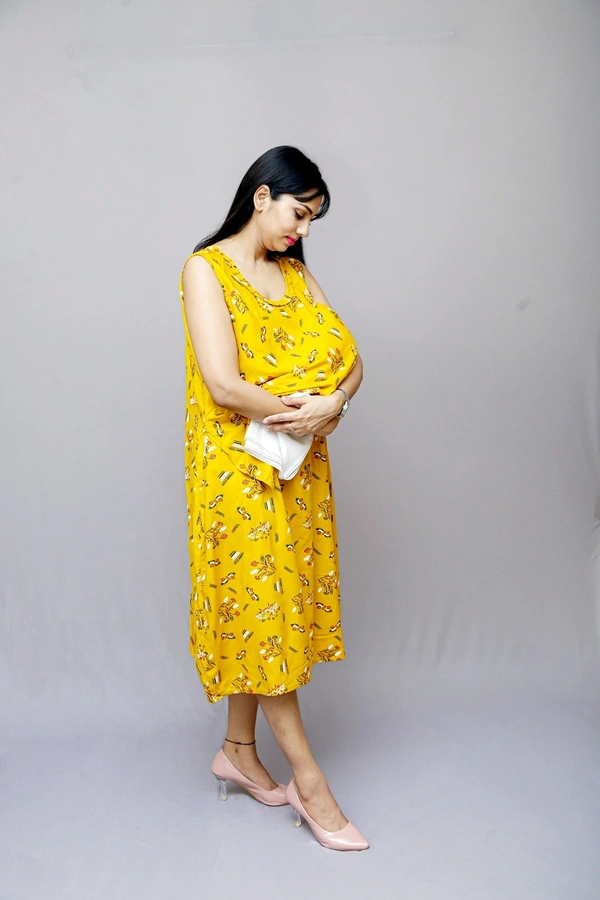 Mom's Kurtiz by Neil Feeding Maternity Kurti   - Yellow, 42, Premium Quality Rayon Cotton 