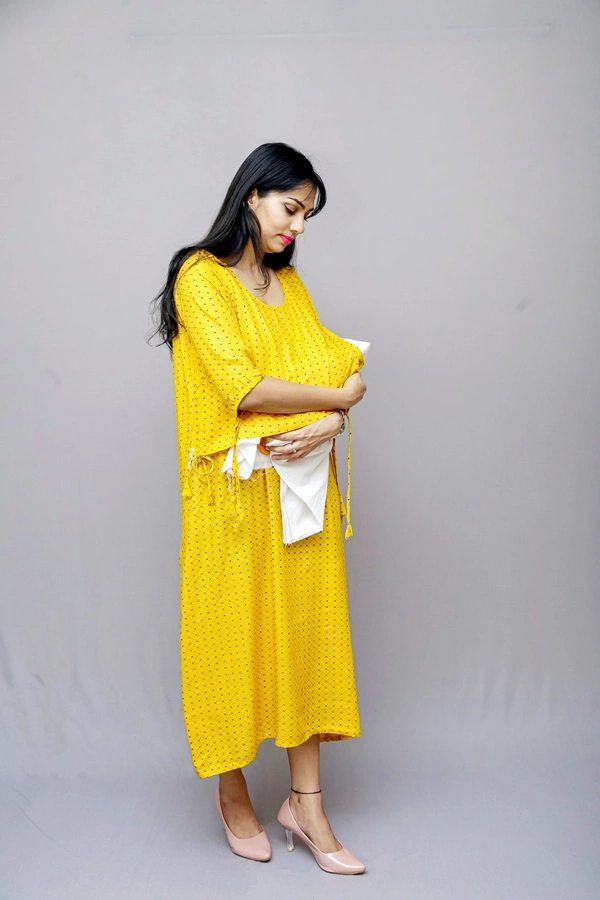 Mom's Kurtiz by Neil  Feeding Kurti With Nursing Cover  - Yellow, 42, Premium Quality Rayon Cotton