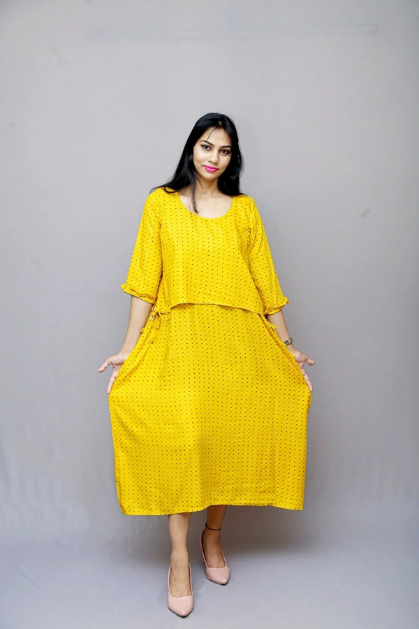 Mom's Kurtiz by Neil  Feeding Kurti With Nursing Cover  - Yellow, 42, Premium Quality Rayon Cotton