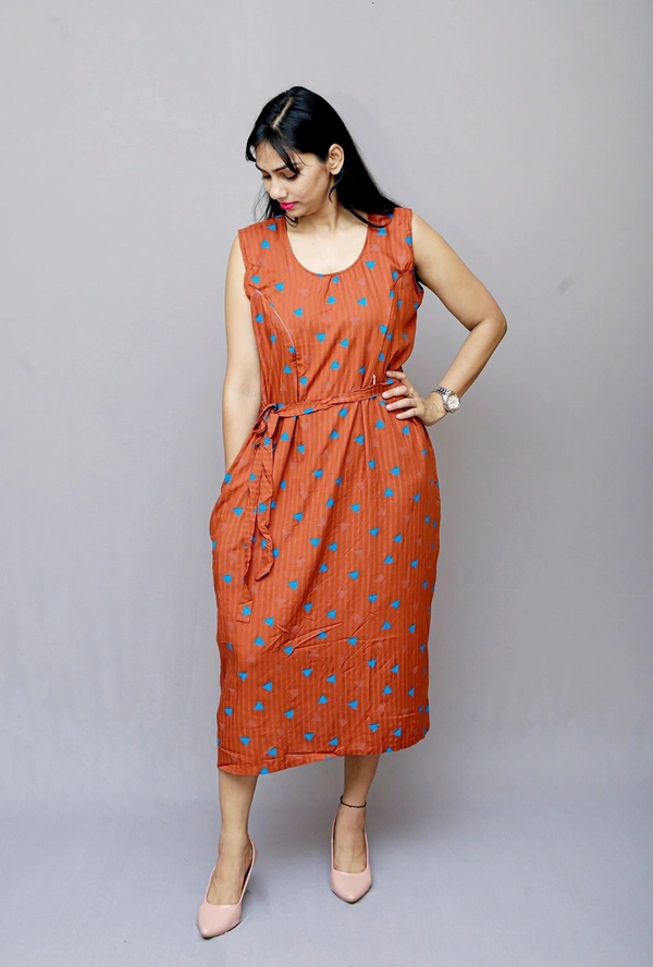 Mom's Kurtiz by Neil Maternity Western Style Dress  - Brown, 42, Premium Quality Rayon Cotton