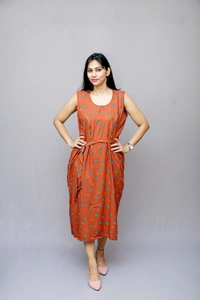 Mom's Kurtiz by Neil Maternity Western Style Dress  - Brown, 42, Premium Quality Rayon Cotton