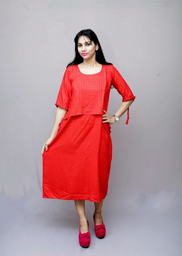 Mom's Kurtiz by Neil Maternity Kurti With Nursing Cover Pattern - Red, 44