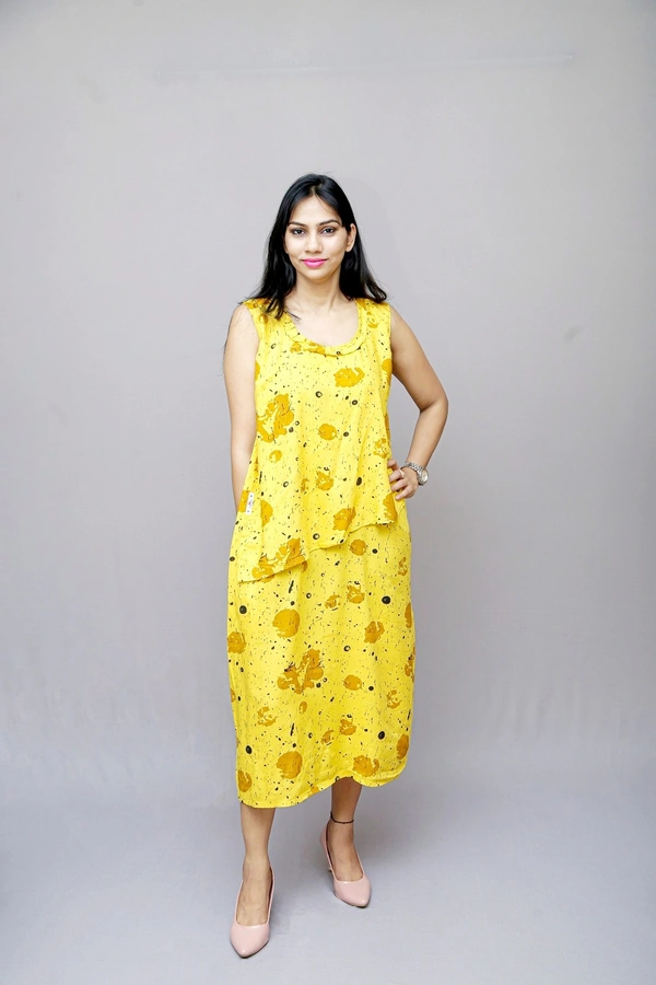 Mom's Kurtiz by Neil Feeding Dress With Nursing Cover - Yellow, 42