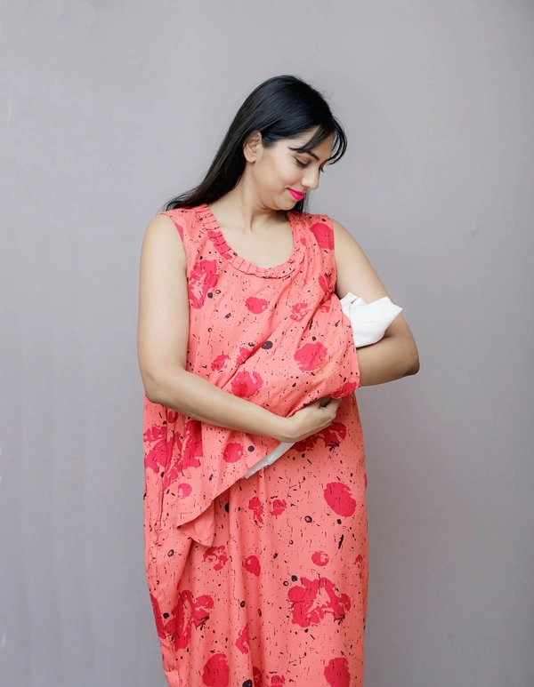 Mom's Kurtiz by Neil Feeding Dress With Nursing Cover - Pink, 42