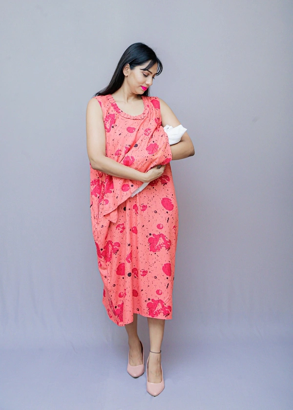Mom's Kurtiz by Neil Feeding Dress With Nursing Cover - Pink, 42