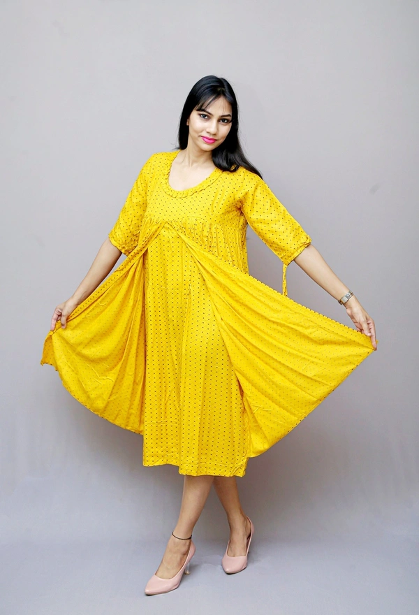 Mom's Kurtiz Stylish Maternity wear feeding kurti - Tulip Yellow, 42, Premium Rayon