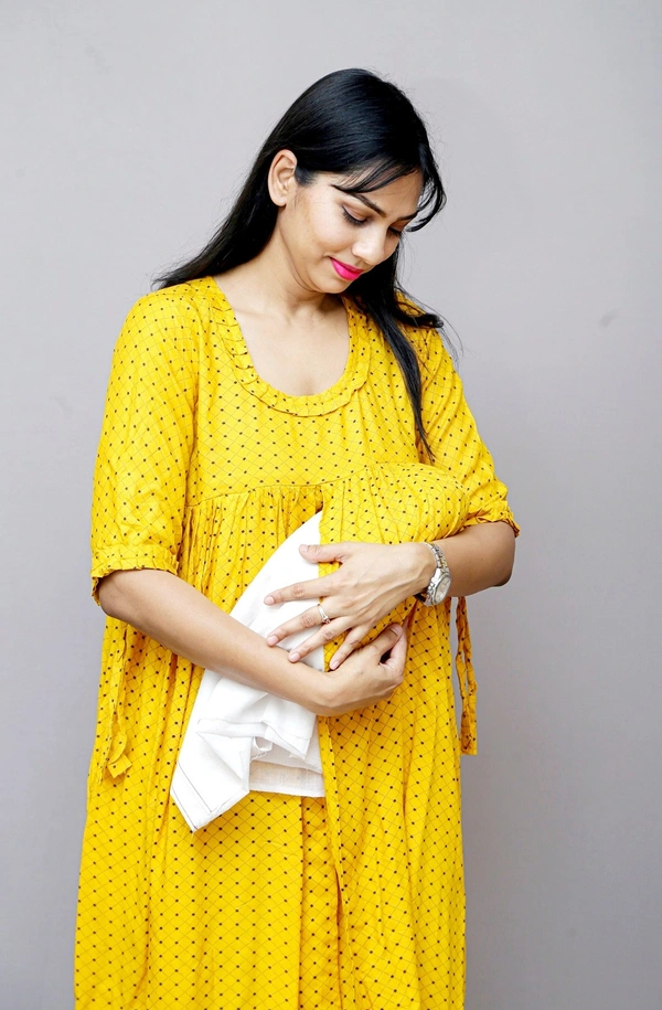 Mom's Kurtiz Stylish Maternity wear feeding kurti - Tulip Yellow, 42, Premium Rayon
