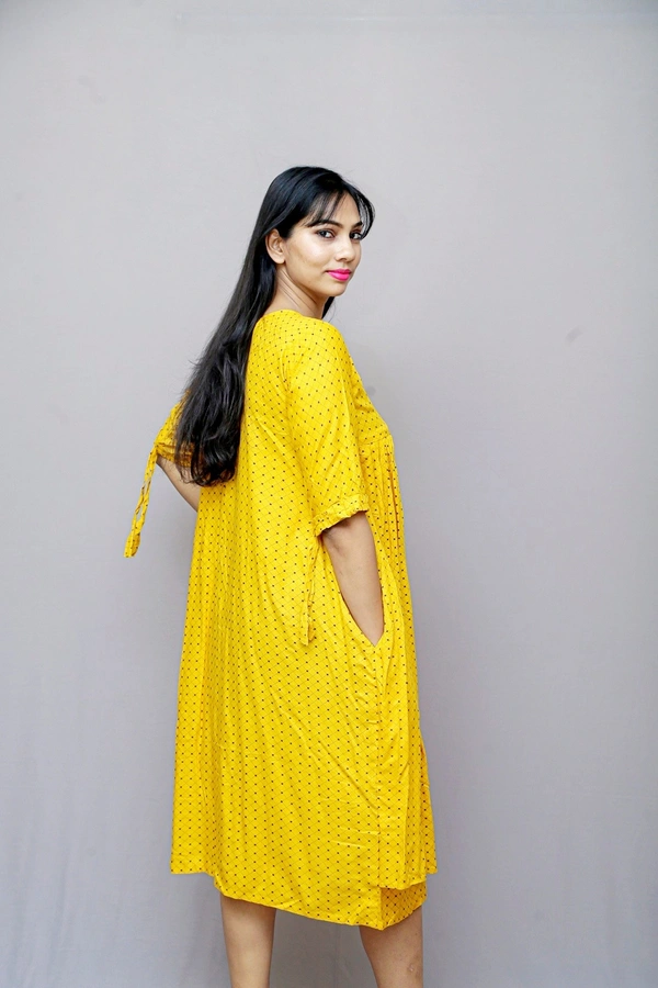 Mom's Kurtiz Stylish Maternity wear feeding kurti - Tulip Yellow, 42, Premium Rayon