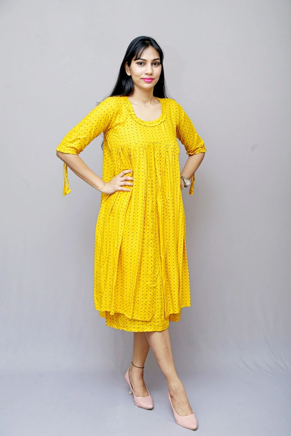 Mom's Kurtiz Stylish Maternity wear feeding kurti - Tulip Yellow, 42, Premium Rayon