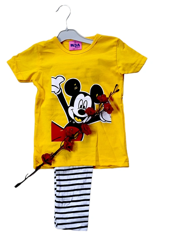 Girls top pajama set | clothing set - 3-4 yrs, Cotton Bio Wash, Bright Sun