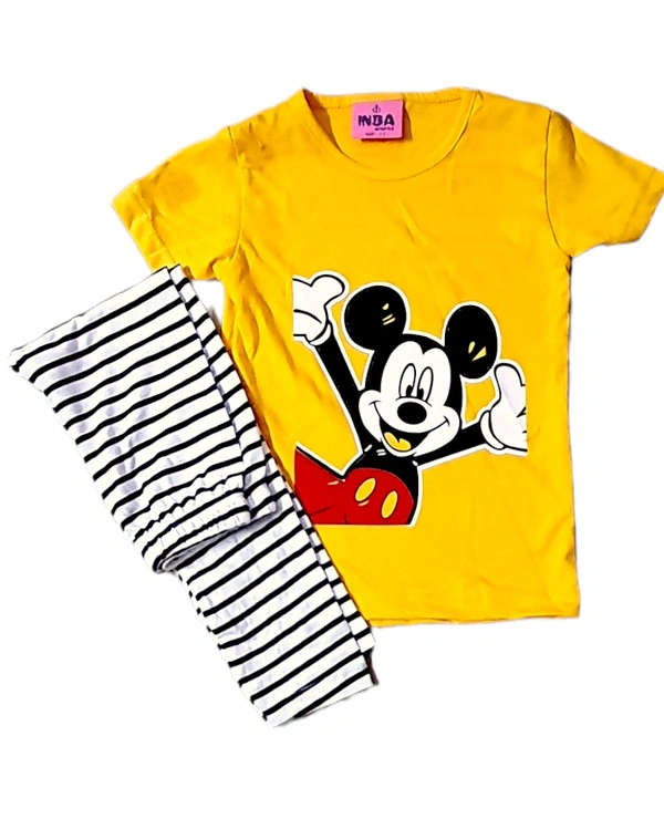 Girls top pajama set | clothing set - 3-4 yrs, Cotton Bio Wash, Bright Sun