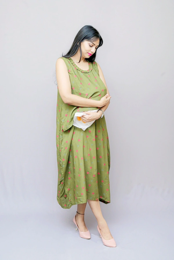 Latest Maternity Wear Dress for Classy Mom - Olive, 42, Premium rayon Cotton