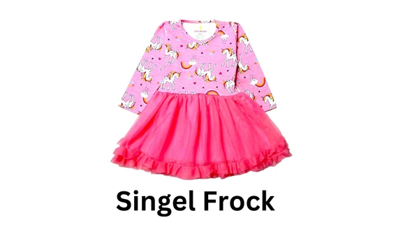 Unicorn Print Frocks For Girls  - Tickle Me Pink, 2_3 Yrs, Cotton & NET