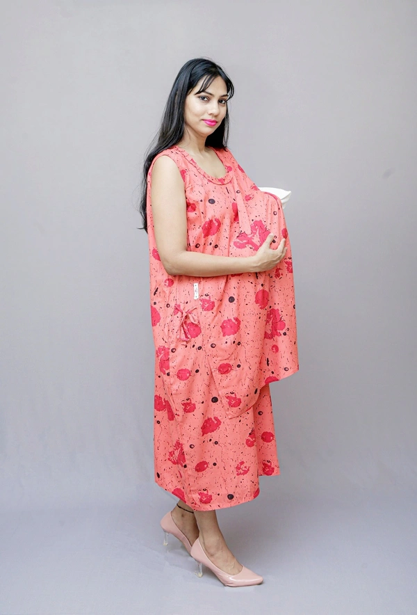Trendy Maternity Wear Dress with Nursing Cover Flap  - Pink Me, 42