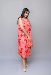 Trendy Maternity Wear Dress with Nursing Cover Flap  - Pink Me, 42