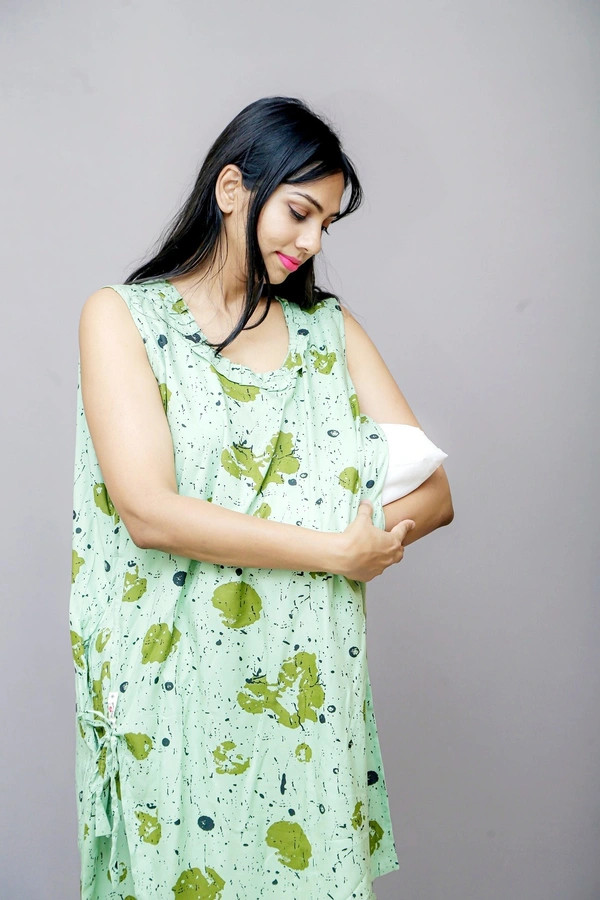 Trendy Maternity Wear Dress with Nursing Cover Flap  - Oilve, 42, Premium Rayon Cotton