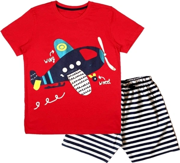 Cotton Tshirt Short Set For Boys - Red, COTTON, 3_4 Y