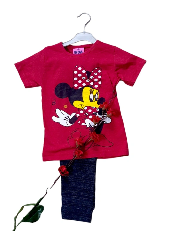 Girls Top Bottom set | Clothing set under 500 - 1-2 yrs, Cotton Bio wash, Bright Red