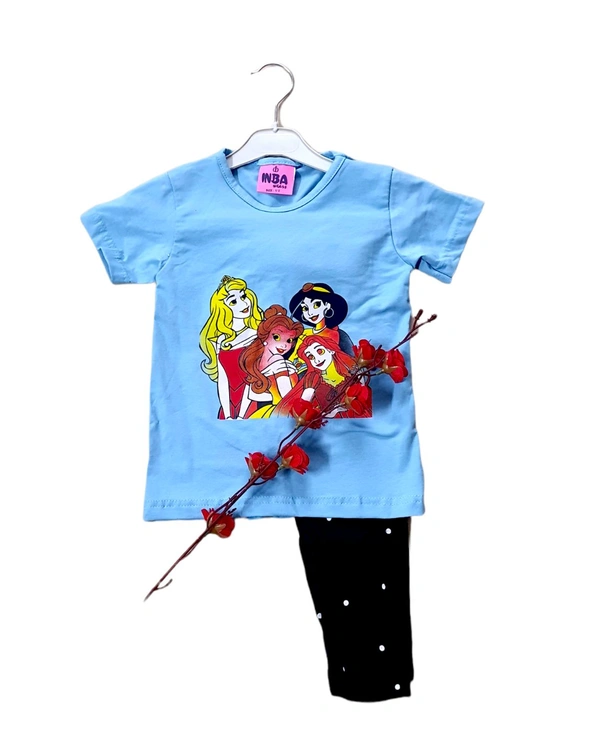 Casual Cotton Clothing Set For Girls | TOP & BOTTOM SET  - Royal Blue, Cotton Bio Wash, 1-2 Yrs