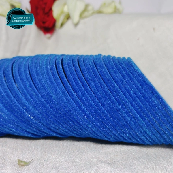 Fancy Metal Velvet Mate Finished Bangles - Blue, 2-2