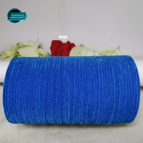 Fancy Metal Velvet Mate Finished Bangles - Blue, 2-4