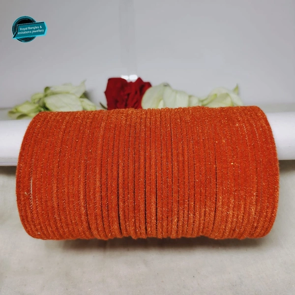 Fancy Metal Velvet Mate Finished Bangles - Orange , 2-6