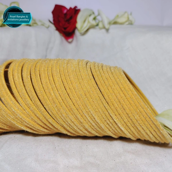 Fancy Metal Velvet Mate Finished Bangles - Yellow , 2-6