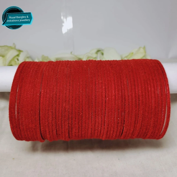 Fancy Metal Velvet Mate Finished Bangles - Red, 2-6