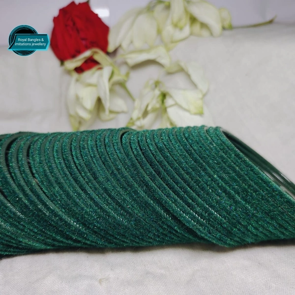 Fancy Metal Velvet Mate Finished Bangles - Green, 2-6