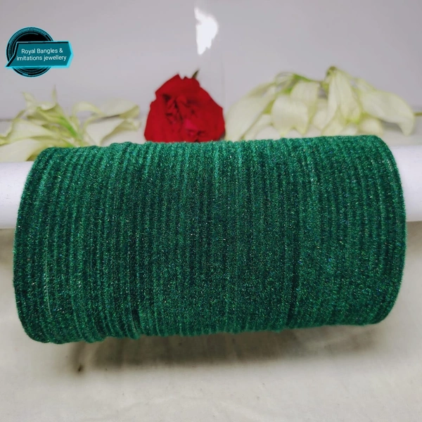 Fancy Metal Velvet Mate Finished Bangles - Green, 2-6