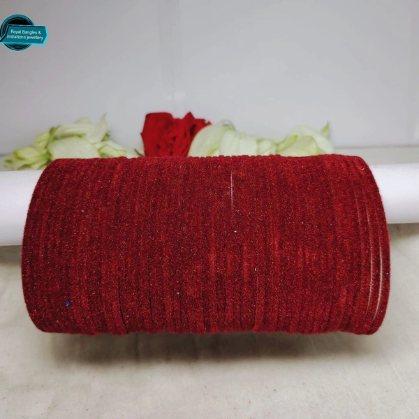 Fancy Metal Velvet Mate Finished Bangles - Mehroon, 2-2