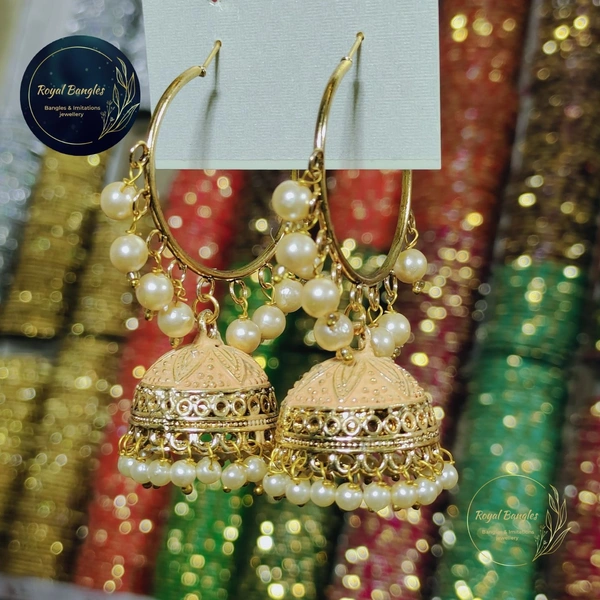 Golden Earrings With Jhumka  - yellow 