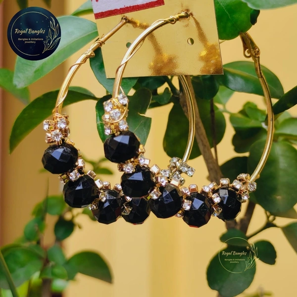 Earrings With Black Stone  - Black 