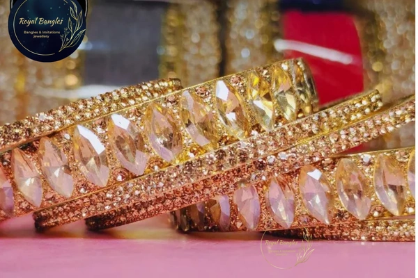 Golden Stone Bangles Set  - Golden , 2-4