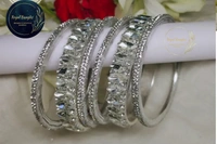 Silver Stone Bangles Set  - Silver , 2-4